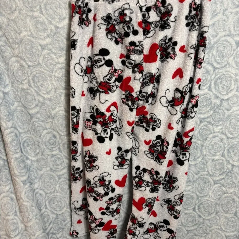 Disney Black,White with Red heart Pajama Bottoms with Mickey and Minnie Mouse. - Picture 4 of 9